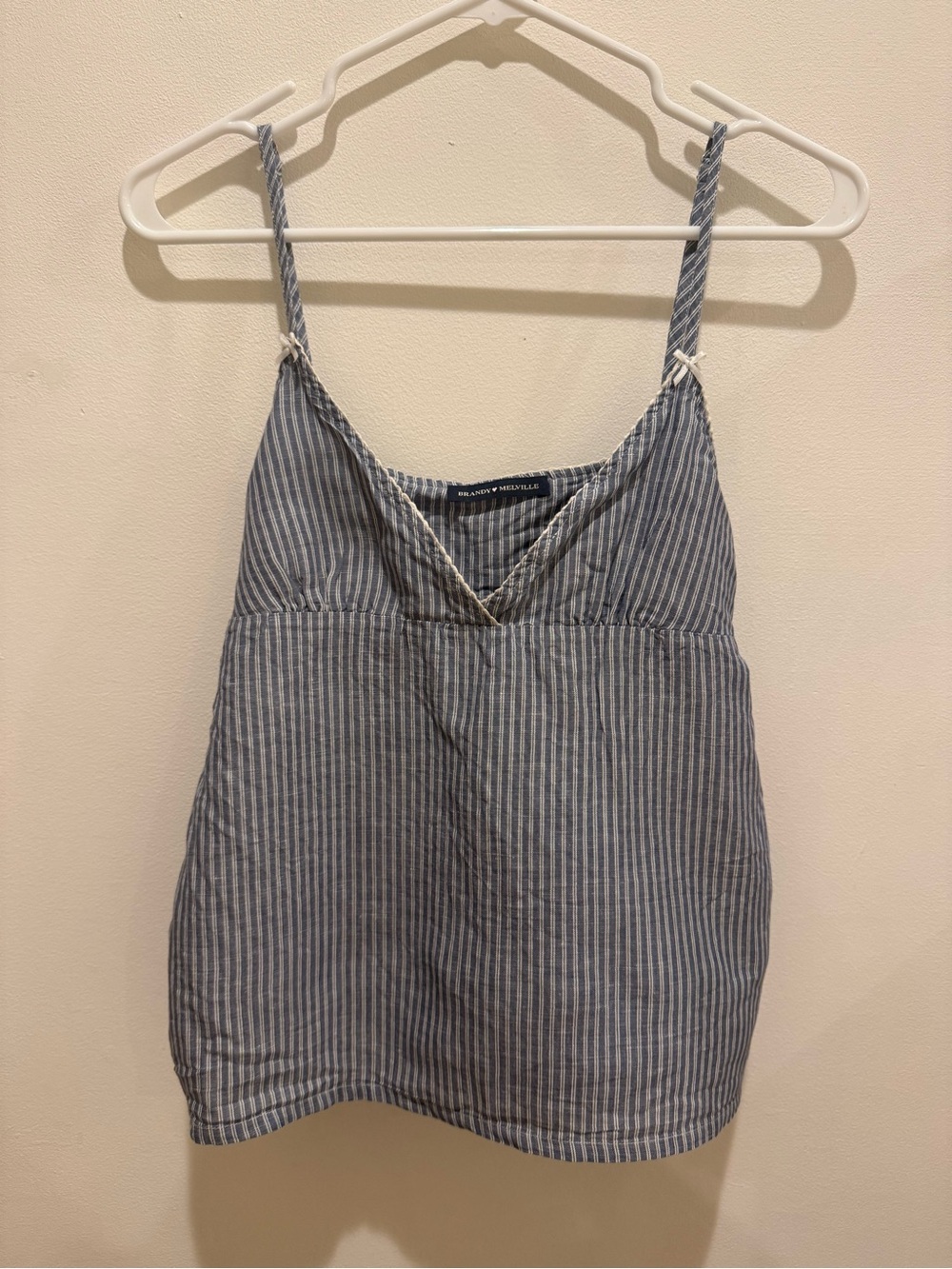 Brandy Melville Blue Striped Linen-Blend Spaghetti Strap Tank